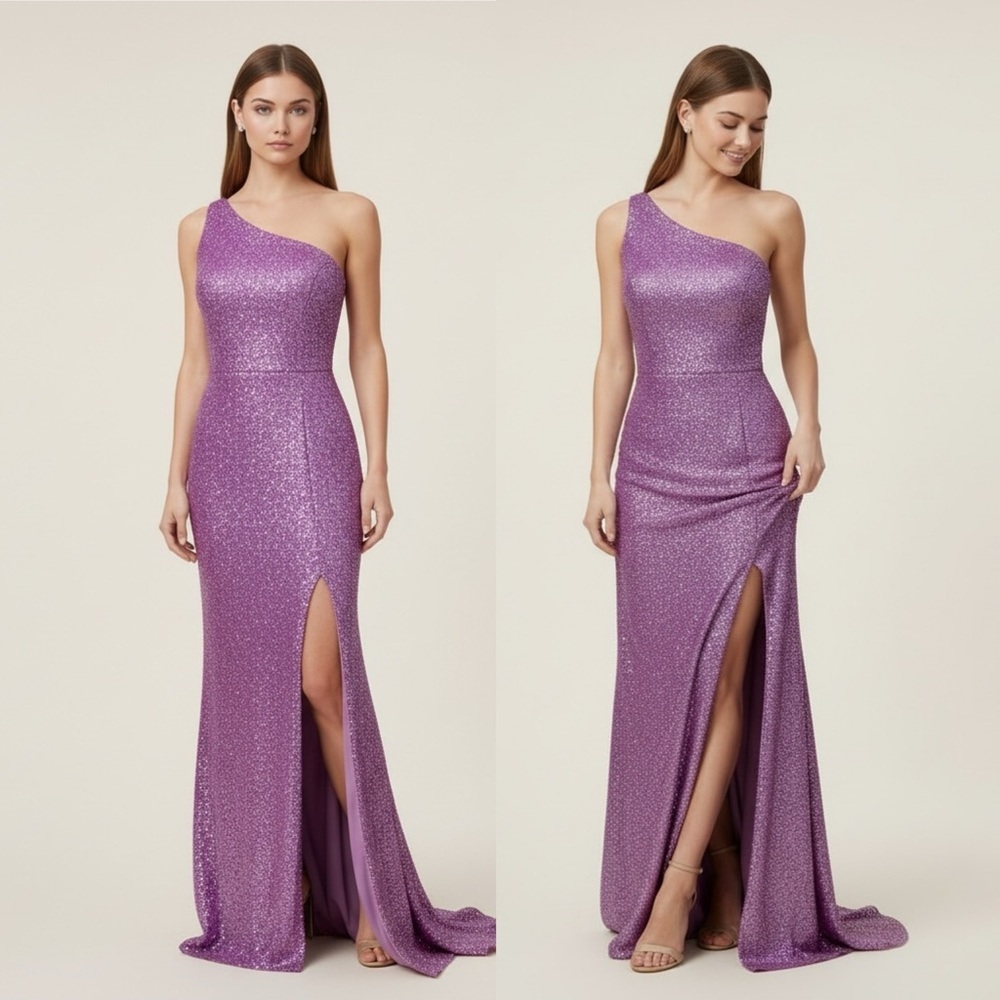 🌻Portia and  Scarlett Purple One Shoulder Sequin Gown > READ NOTES